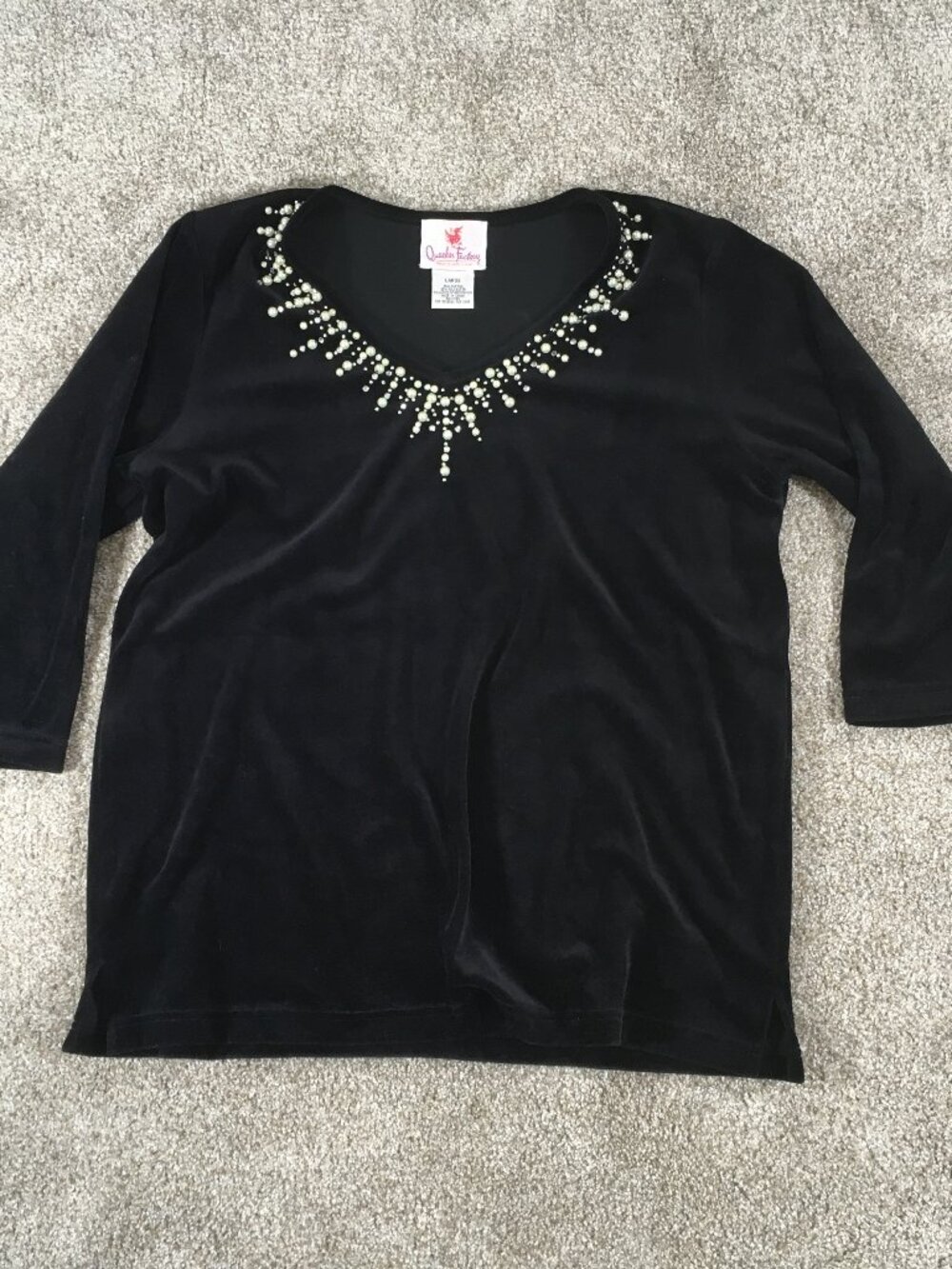 Quacker Factory Blouse Size Large Black Cotton Polyester
